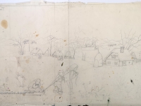 Josip Generalić, 1978, Povratak sa sanjkama (Return with the sled), olovka na papiru (pencil on paper), 66x103 cm – Cijena na upit (Price on request)