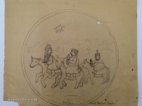 Josip Generalić, 1978, Tri kralja (Three kings), olovka na papiru (pencil on paper), 31x36 cm – Cijena na upit (Price on request)