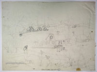 Josip Generalić, 1980, Zima (Winter), olovka na papiru (pencil on paper), 58x78 cm – Cijena na upit (Price on request)