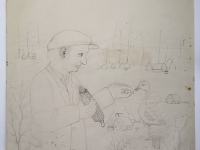 Josip Generalić, 1983, Kukuruz za pticu (Corn for the bird), olovka na papiru (pencil on paper), 80x60 cm – Cijena na upit (Price on request)