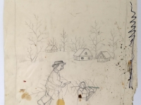 Josip Generalić, 1984, Borovi za Božić (Christmas trees), olovka na papiru (pencil on paper), 35x27 cm – Cijena na upit (Price on request)