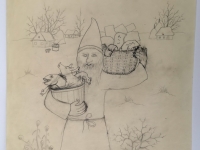 Josip Generalić, 1984, Sveti Nikola (Saint Nicholas), olovka na papiru (pencil on paper), 38x32 cm – Cijena na upit (Price on request)