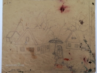 Josip Generalić, 1984, Žena s kišobranom (Woman with an umbrella), olovka na papiru (pencil on paper), 23x30 cm – Cijena na upit (Price on request)