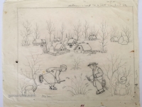 Josip Generalić, 1985, Klizanje (Skating), olovka na papiru (pencil on paper), 35x45 cm – Cijena na upit (Price on request)