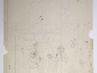 Josip Generalić, 1986, Berba jabuka (Apple picking), olovka na papiru (pencil on paper), 58×48 cm – Cijena na upit (Price on request)