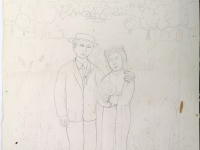 Josip Generalić, 1987, Mladenci (Newlyweds), olovka na papiru (pencil on paper), 90x75 cm – Cijena na upit (Price on request)