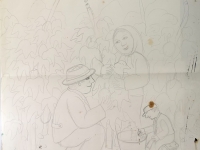 Josip Generalić, 1987, U vinogradu (In a vineyard), olovka na papiru (pencil on paper), 94x75 cm – Cijena na upit (Price on request)