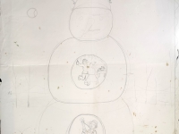 Josip Generalić, 1987, Veseli snjegovic (A happy snowman), olovka na papiru (pencil on paper), 92x72 cm – Cijena na upit (Price on request)