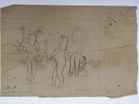 Josip Generalić, Branje cvijeća (Picking flowers), olovka na papiru (pencil on paper), 41x61 cm – Cijena na upit (Price on request)
