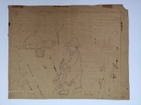 Josip Generalić, Čovjek s mrtvom pticom (Man with a dead bird), olovka na papiru (pencil on paper), 41x54 cm – Cijena na upit (Price on request)