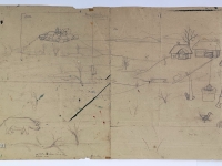 Josip Generalić, Cuvanje svinje (Watching a pig), olovka na papiru (pencil on paper), 52x124 cm – Cijena na upit (Price on request)