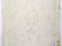 Josip Generalić, Djevojka s grožđem (A girl with grapes), olovka na papiru (pencil on paper), 75x55 cm – Cijena na upit (Price on request)