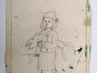 Josip Generalić, Djevojka s ribom (Girl with fish), olovka na papiru (pencil on paper), 48x37 cm – Cijena na upit (Price on request)