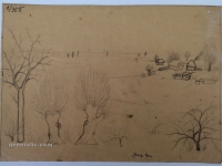 Josip Generalić, Dvije vrbe (Two willows), olovka na papiru (pencil on paper), 23x33 cm – Cijena na upit (Price on request)