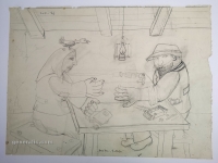 Josip Generalić, Gatalja (Fortune teller), olovka na papiru (pencil on paper), 50x67 cm – Cijena na upit (Price on request)