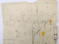 Josip Generalić, Grudanje (Throwing snowballs), olovka na papiru (pencil on paper), 34x44 cm – Cijena na upit (Price on request)