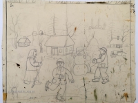 Josip Generalić, Klizaci (Skaters), olovka na papiru (pencil on paper), 35x44 cm – Cijena na upit (Price on request)