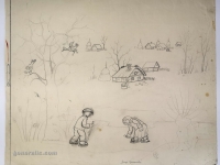 Josip Generalić, Klizaci (Skaters), olovka na papiru (pencil on paper), 50x61 cm – Cijena na upit (Price on request)