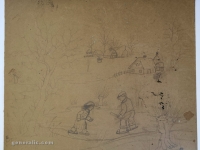 Josip Generalić, Klizaci (Skaters), olovka na papiru (pencil on paper), 55x62 cm – Cijena na upit (Price on request)