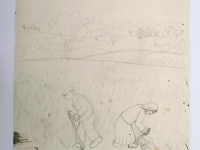 Josip Generalić, Košnja žita (Mowing the hay), olovka na papiru (pencil on paper), 62x48 cm – Cijena na upit (Price on request)