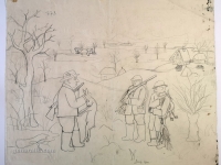 Josip Generalić, Lovac sa zecom (Hunter with a rabbit), olovka na papiru (pencil on paper), 48x58 cm – Cijena na upit (Price on request)
