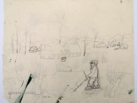 Josip Generalić, Mali klizac (Little skater), olovka na papiru (pencil on paper), 42x33 cm – Cijena na upit (Price on request)
