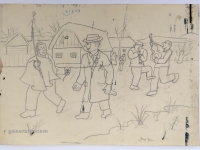 Josip Generalić, Maškare (Masquerade), olovka na papiru (pencil on paper), 28x40 cm – Cijena na upit (Price on request)
