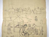 Josip Generalić, Pojenje konja (Watering a horse), olovka na papiru (pencil on paper), 59x42 cm – Cijena na upit (Price on request)