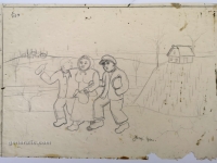 Josip Generalić, Povratak iz vinograda (Return from vineyard), olovka na papiru (pencil on paper), 32x46 cm – Cijena na upit (Price on request)