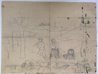 Josip Generalić, Povratak iz vinograda (Return from vineyard), olovka na papiru (pencil on paper), 59x78 cm – Cijena na upit (Price on request)