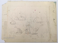 Josip Generalić, Povratak sa skijanja (Return from skiing), olovka na papiru (pencil on paper), 23x31 cm – Cijena na upit (Price on request)