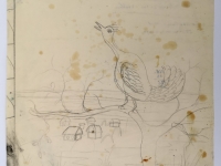 Josip Generalić, Ptica na grani (A bird on a branch), olovka na papiru (pencil on paper), 32x30 cm – Cijena na upit (Price on request)