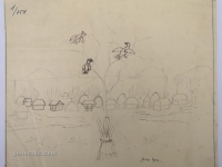 Josip Generalić, Ptice na drvetu (Birds on a tree), olovka na papiru (pencil on paper), 33x40 cm – Cijena na upit (Price on request)
