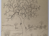 Josip Generalić, Ptice pod drvetom (Birds under a tree), olovka na papiru (pencil on paper), 32x22 cm – Cijena na upit (Price on request)