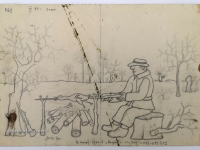Josip Generalić, Ražanj (Spit roast), olovka na papiru (pencil on paper), 22x32 cm – Cijena na upit (Price on request)