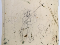 Josip Generalić, Ribic s ribom (Fisherman with a fish), olovka na papiru (pencil on paper), 45x37 cm – Cijena na upit (Price on request)