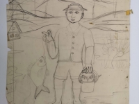 Josip Generalić, Ribolovac (Fisherman), olovka na papiru (pencil on paper), 50x40 cm – Cijena na upit (Price on request)