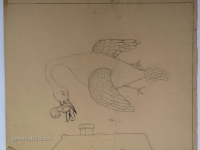 Josip Generalić, Roda (A stork), olovka na papiru (pencil on paper), 50x58 cm – Cijena na upit (Price on request)