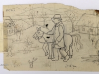 Josip Generalić, S konjem (With a horse), olovka na papiru (pencil on paper), 18x39 cm – Cijena na upit (Price on request)