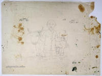 Josip Generalić, S kravom u gradu (With a cow in the city), olovka na papiru (pencil on paper), 61x83 cm – Cijena na upit (Price on request)