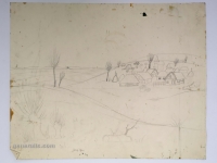 Josip Generalić, Selo zimi (Village in winter), olovka na papiru (pencil on paper), 42x60 cm – Cijena na upit (Price on request)