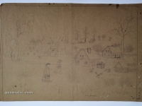 Josip Generalić, Selo zimi (Village in winter), olovka na papiru (pencil on paper), 50x71 cm – Cijena na upit (Price on request)