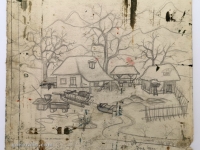 Josip Generalić, Seoce zimi (Small village in winter), olovka na papiru (pencil on paper), 25x26 cm – Cijena na upit (Price on request)