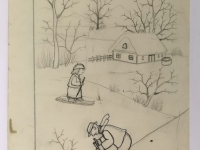 Josip Generalić, Skijanje (Skiing), olovka na papiru (pencil on paper), 33x15 cm – Cijena na upit (Price on request)