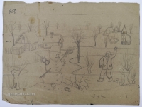 Josip Generalić, Snjegovic (Snowman), olovka na papiru (pencil on paper), 28x39 cm – Cijena na upit (Price on request)