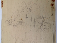 Josip Generalić, Snjegovic u kaputu (A snowman in a coat), olovka na papiru (pencil on paper), 42x37 cm – Cijena na upit (Price on request)