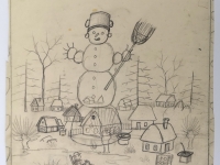 Josip Generalić, Veliki snjegovic (A huge snowman), olovka na papiru (pencil on paper), 30x25 cm – Cijena na upit (Price on request)
