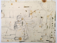 Josip Generalić, Žena nosi drva (Woman carrying wood), olovka na papiru (pencil on paper), 33x43 cm – Cijena na upit (Price on request)