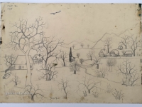 Josip Generalić, Zima (Winter), olovka na papiru (pencil on paper), 28x40 cm – Cijena na upit (Price on request)