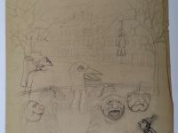Josip Generalić, 1980, Samoborska sraka (The magpie of Samobor), olovka na papiru (pencil on paper), 53x42 cm – Cijena na upit (Price on request)